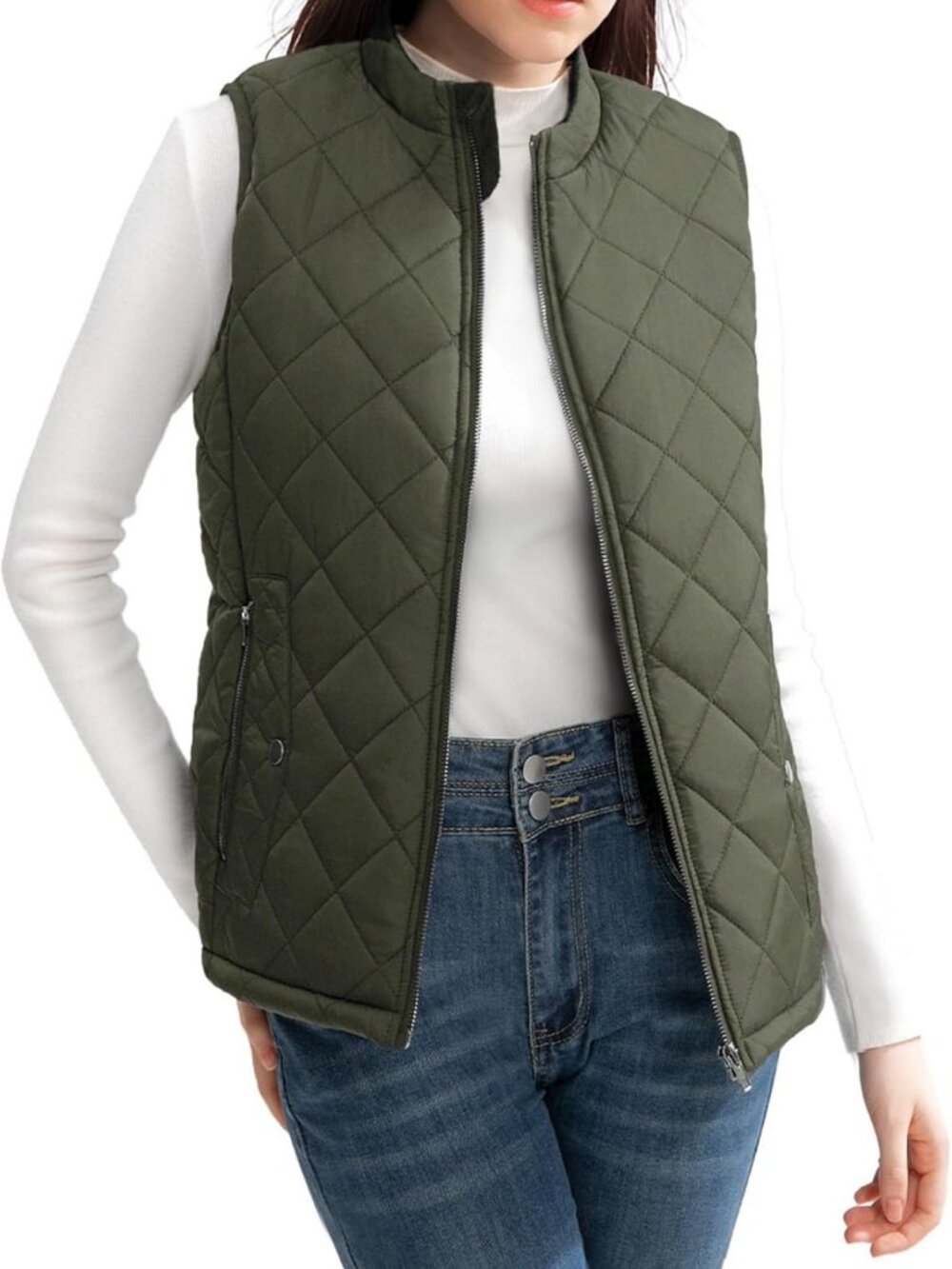 Cozy Women's Quilted Puffer Vest, Water-Resistant, Zip-Up with Pockets